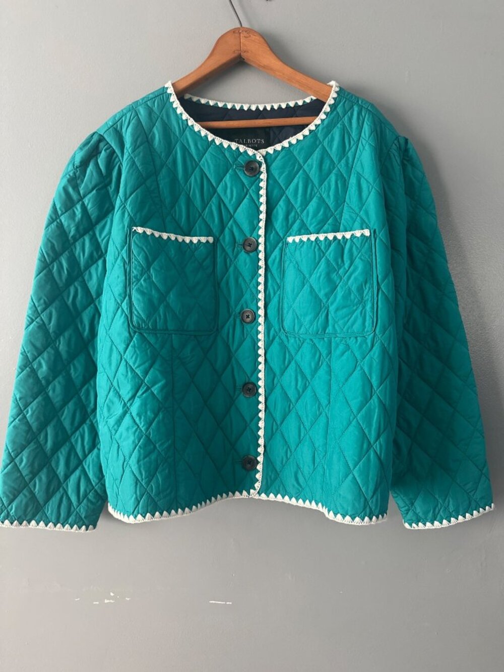 Talbots Women’s 2X Petite Quilted Jacket Crochet Trim Old Money Cottagecore